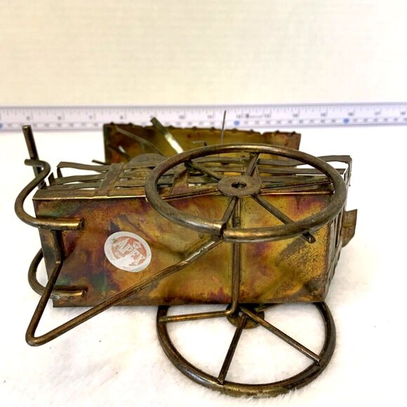 VINTAGE TIN METAL FLOWER CART TABLE DECOR BY APEX (6"X 6") - Picture 4 of 6